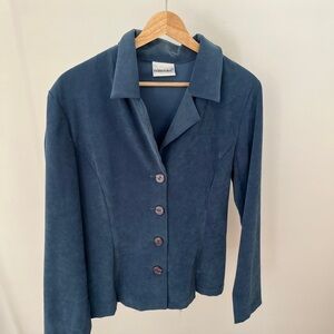 Vintage Fashion Bug Women's Blue Button Down Shirt with Collar - Suede Feel